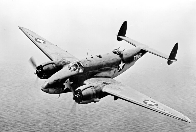 A U.S. Navy Lockheed PV-1 Ventura patrol bomber in flight, circa 1943. [U.S. Navy/Wikimedia]